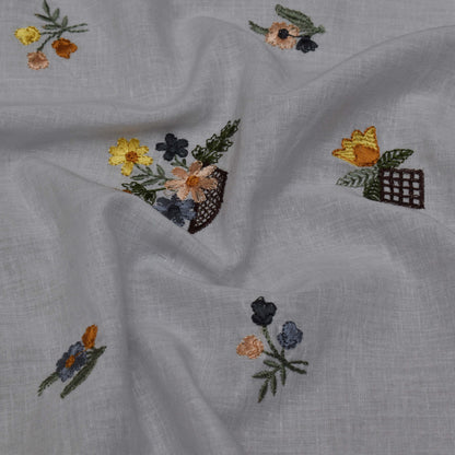 Grey Color Cotton Embroidery Fabric