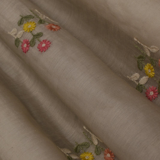 Beige Color Chanderi Embroidery Fabric
