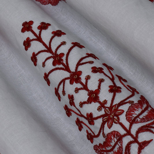 White Color Cotton Embroidery Fabric