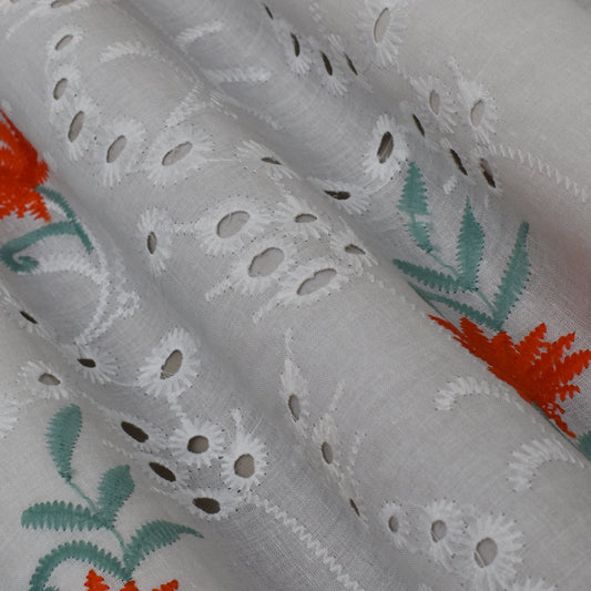 Cotton Chikan Embroidery Fabric