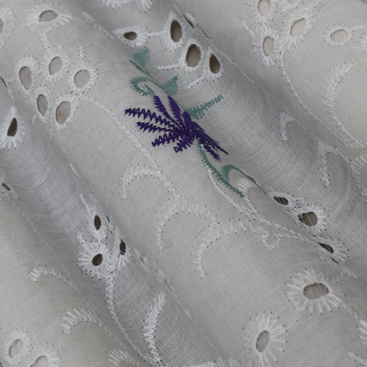 Cotton Chikan Embroidery Fabric