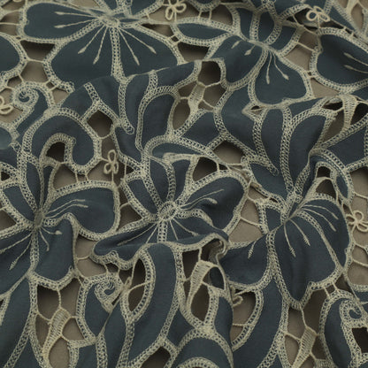 Grey Color Crepe Embroidery Fabric
