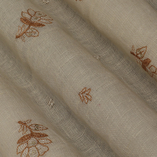 Cream Color Linen Sequins Embroidery Fabric