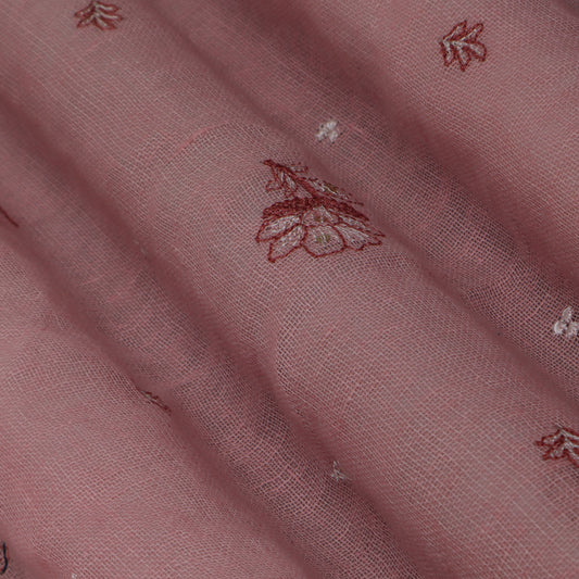 Pink Color Linen Sequins Embroidery Fabric
