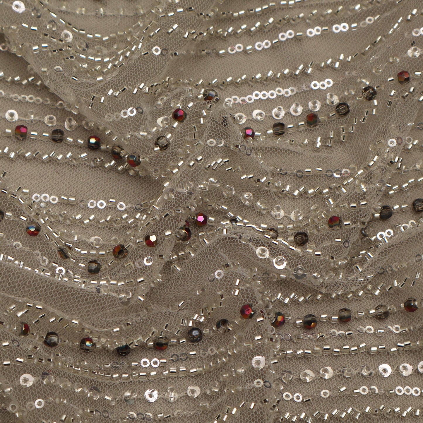Beige Color Net Embroidery Fabric