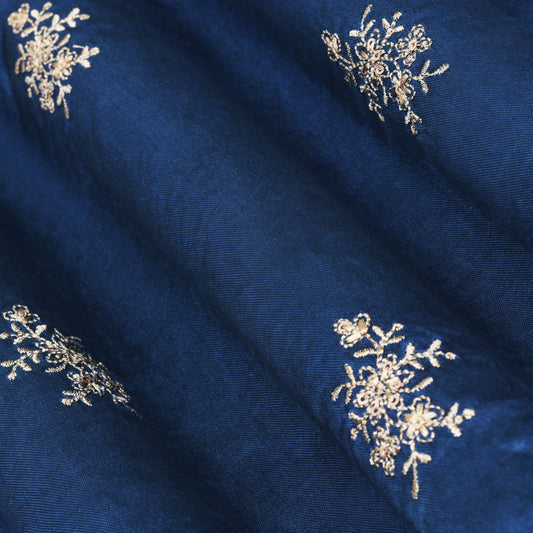 Teal Blue Color Gajji Silk Booti Fabric