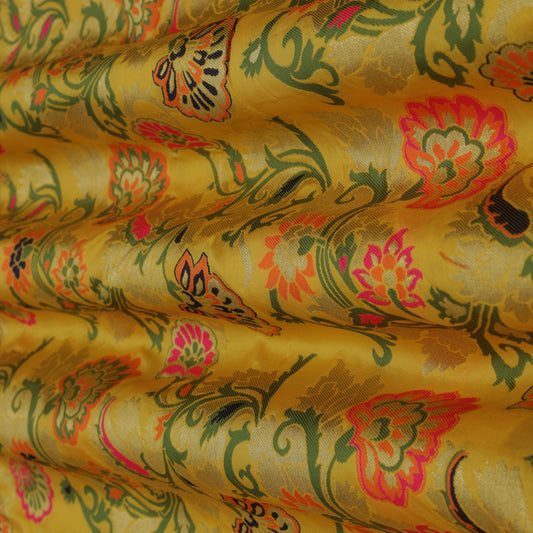 Yellow Color Kimkhab Fabric