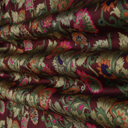 Wine Color Kimkhab Fabric