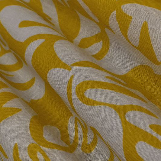 Yellow Color Linen Print Fabric