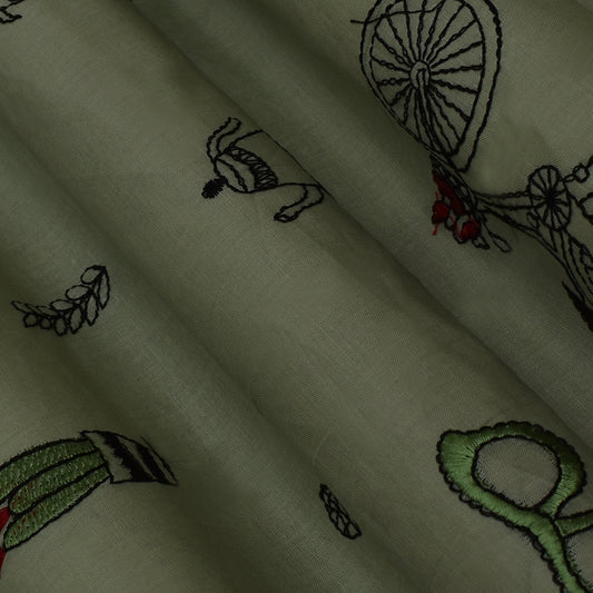 Sea Green Color Cotton Embroidery Fabric