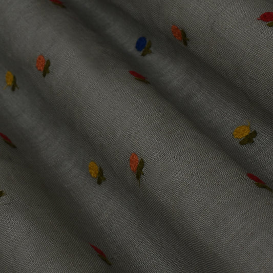 Grey Color Linen Booti Fabric