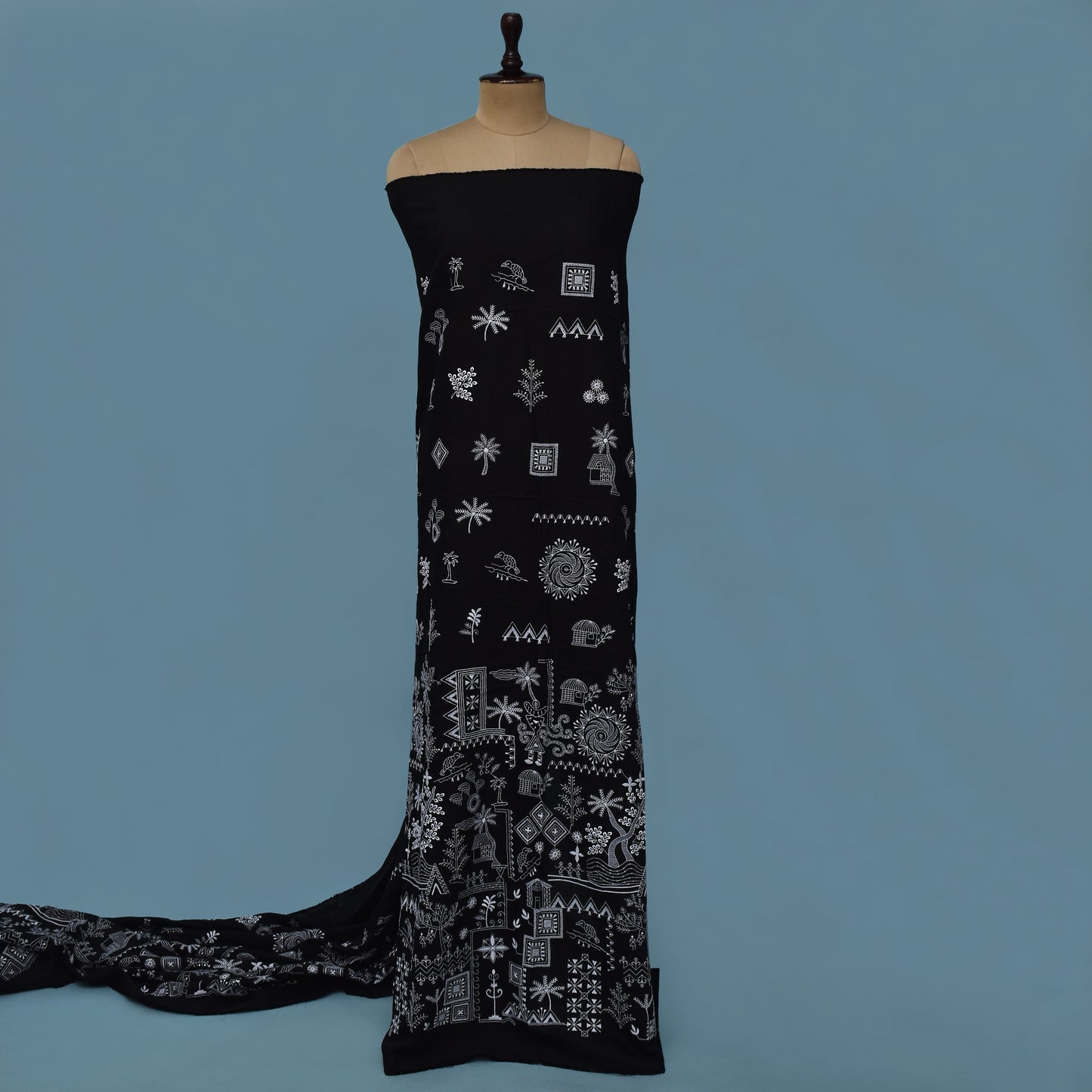 Black Color Chanderi Embroidery Fabric