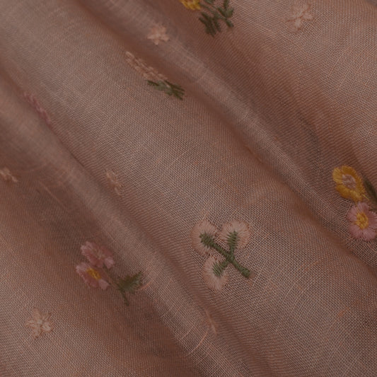 Pink Color Linen Embroidery Fabric