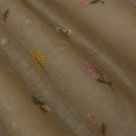 Beige Color Linen Embroidery Fabric