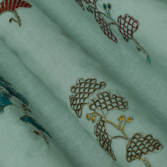 Sea Green Cotton Embroidery Fabric