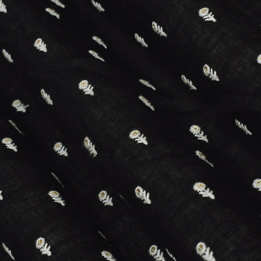 Black Color Linen Booti Fabric