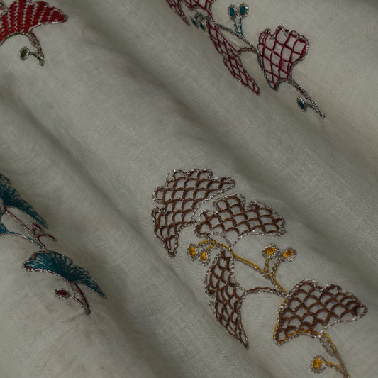 Cream Color Cotton Embroidery Fabric