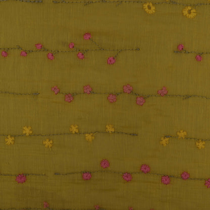 Yellow Color Chanderi Embroidery Fabric