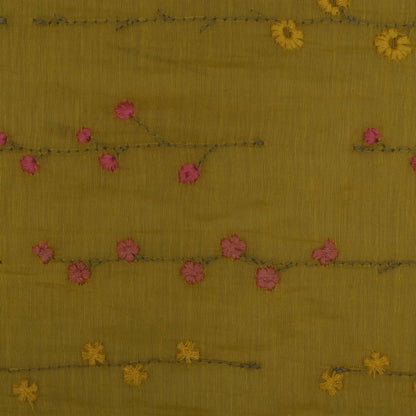Yellow Color Chanderi Embroidery Fabric