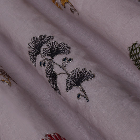 Pink Color Cotton Embroidery Fabric