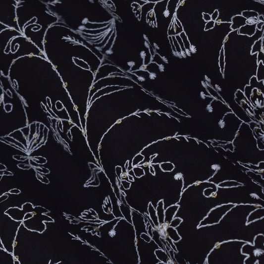 Black Color Cotton Embroidery Fabric