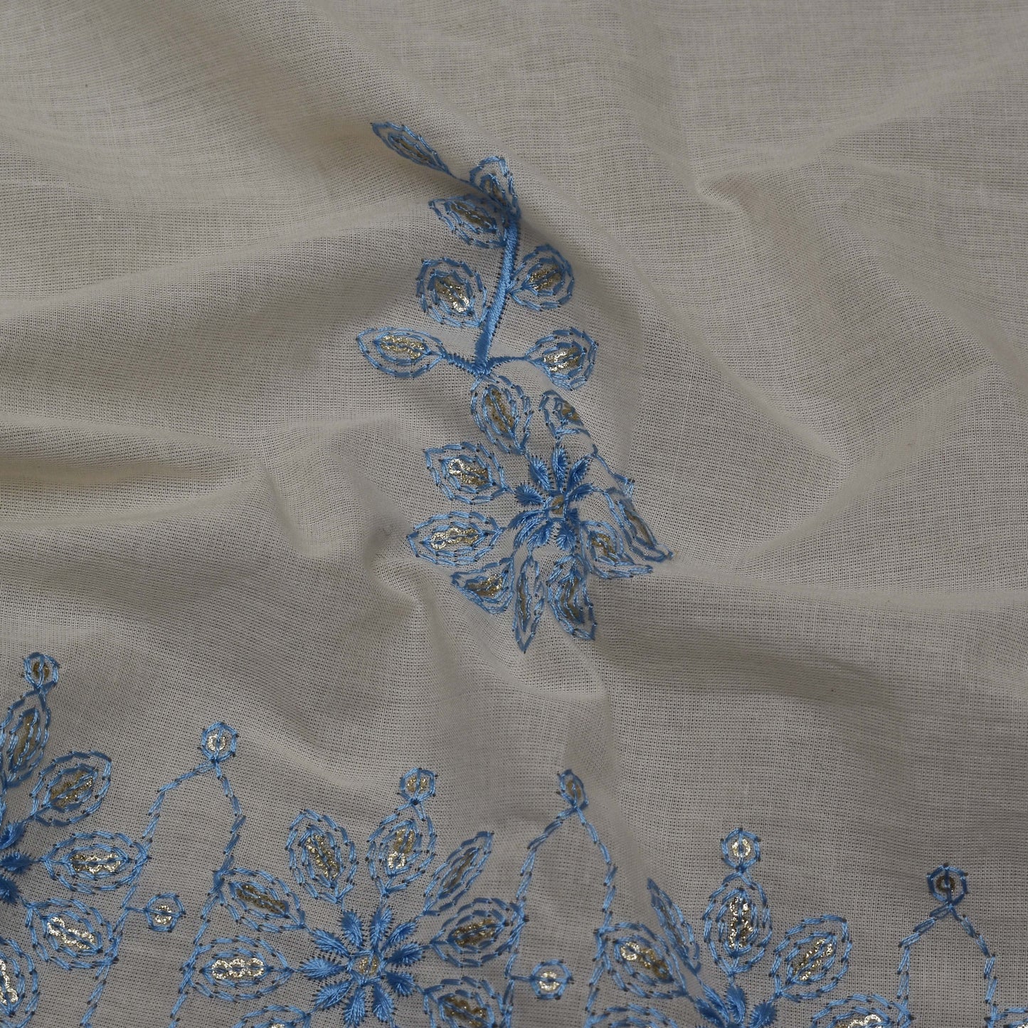 Off White Color Cotton Embroidery Fabric