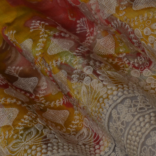 Multi-Colored Chanderi Print Embroidery Fabric
