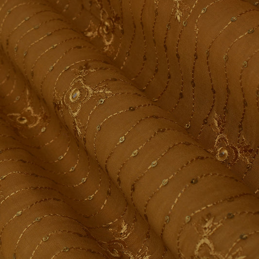 Mustard Color Chanderi Embroidery Fabric