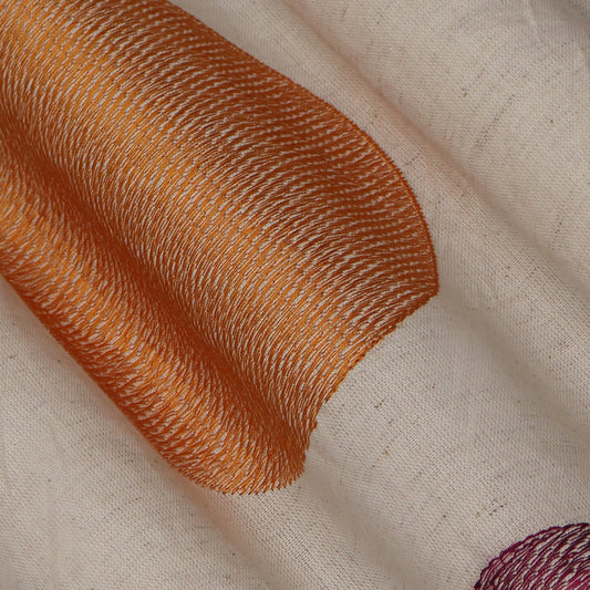Off White Color Flex Linen Cotton Embroidery Fabric