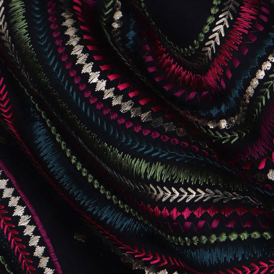 Black Color Flex Linen Cotton Embroidery Fabric