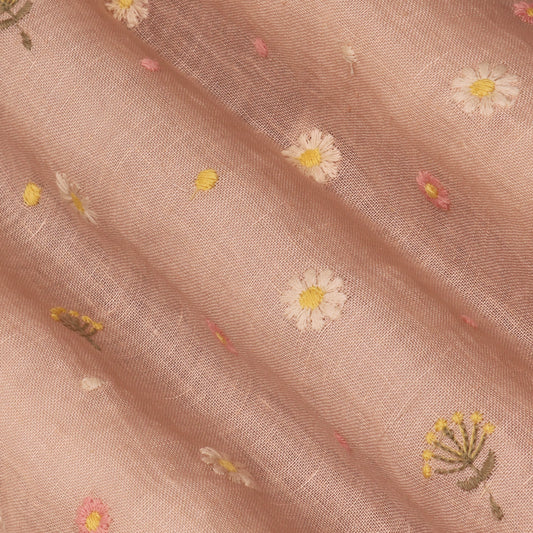 Peach Color Linen Booti Fabric