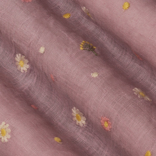 Pink Color Linen Booti Fabric