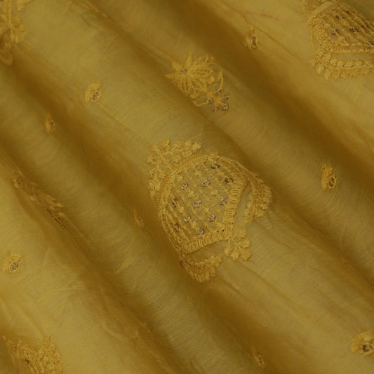Mustard Color Chanderi Embroidery Fabric