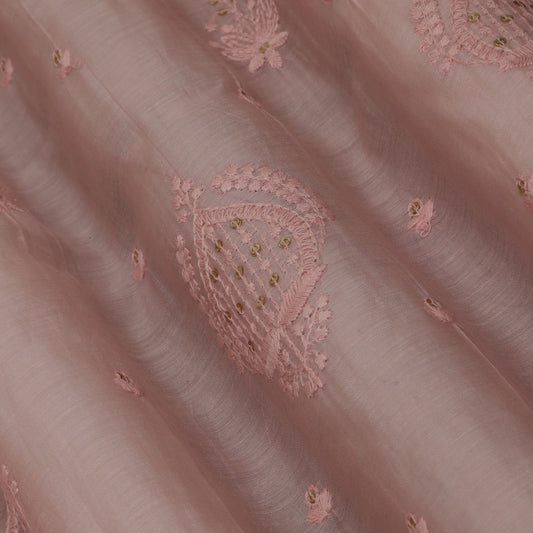 Pink Color Chanderi Embroidery Fabric