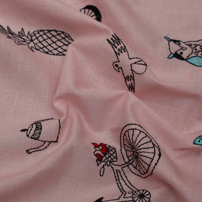 Bright Pink Color Cotton Embroidery Fabric
