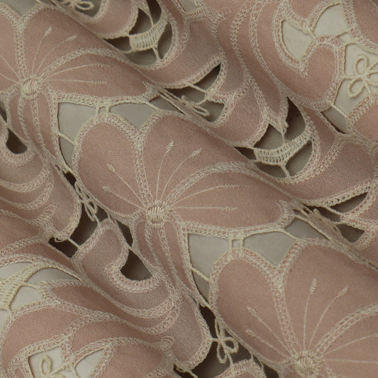 Peach Color Crepe Embroidery Fabric