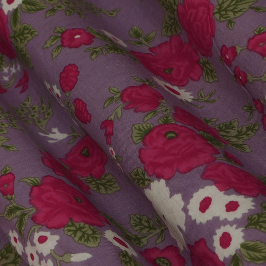 Twilight Lavender Color Mulmul Print Fabric