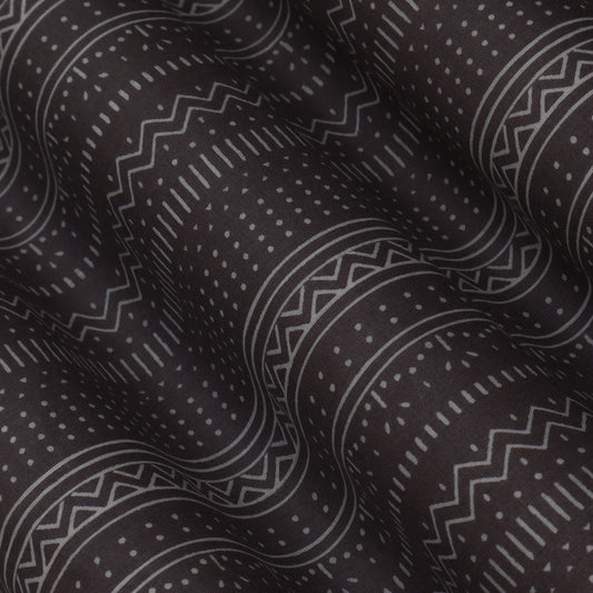 Graphite Grey Color Mulmul Print Fabric