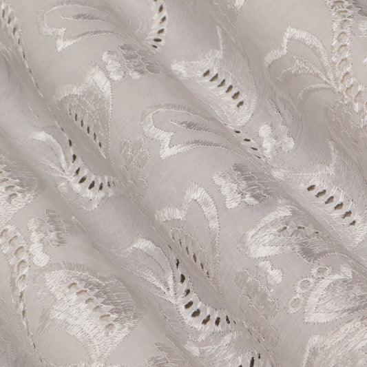 White Color Cotton Chikan Plazoo Fabric