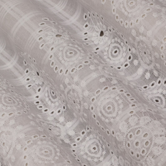 White Color Cotton Chikan Fabric