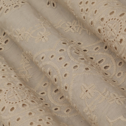 Off White Cotton Chikan Fabric