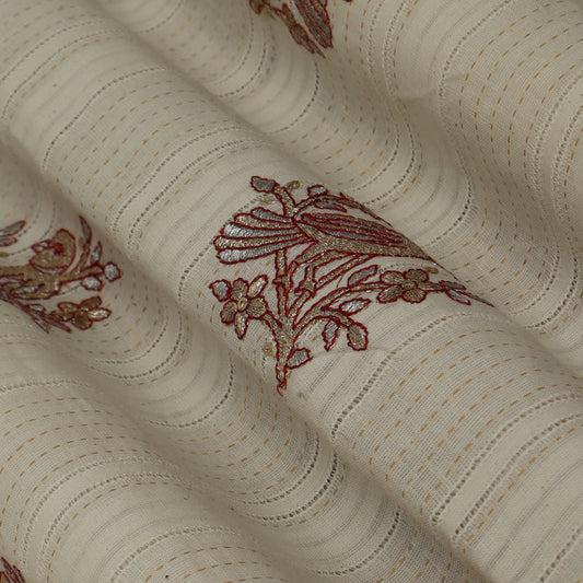 Off White Cotton Linen Jaquard Embroidery Fabric