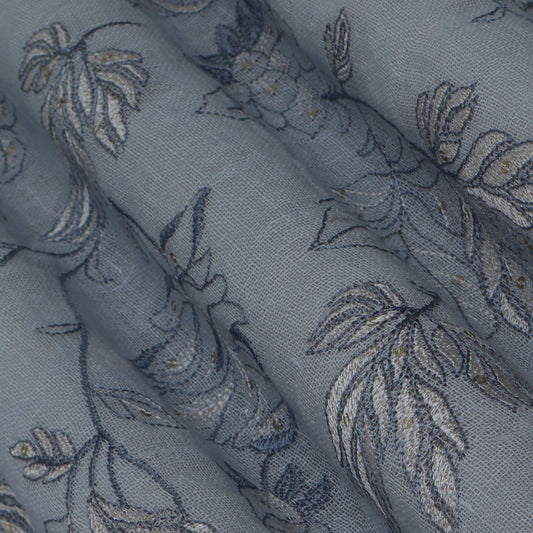 Grey Color Linen Sequins Embroidery Fabric