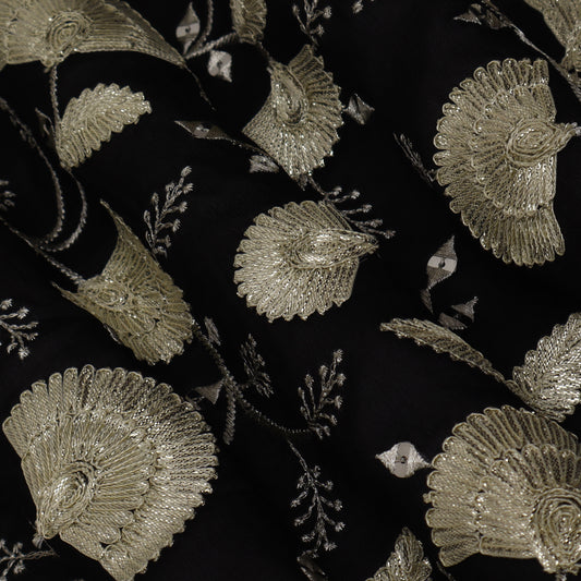 Black Color Chinon Embroidery Fabric