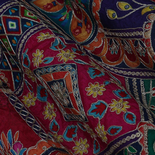 Multi Colored Crepe Embroidery Fabric
