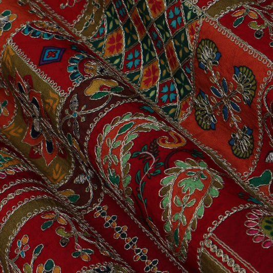 Multi-Colored Crepe Embroidery Fabric