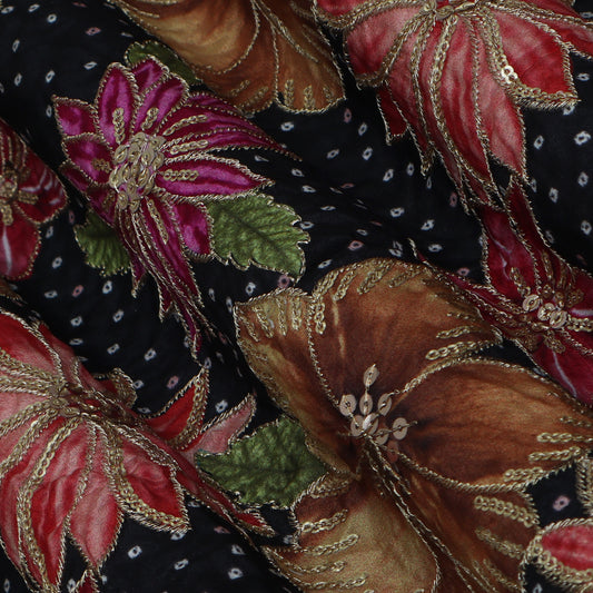 Black Color Crepe Embroidery Fabric