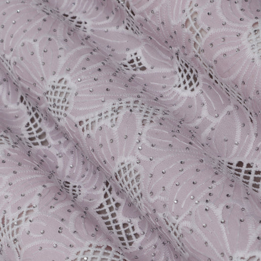Pink Color Crepe Chikan Embroidery Fabric