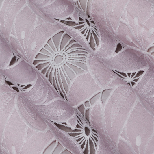Pink Color Crepe Chikan Embroidery Fabric