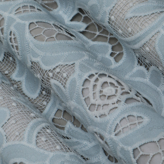 Sky Blue Color Crepe Chikan Embroidery Fabric